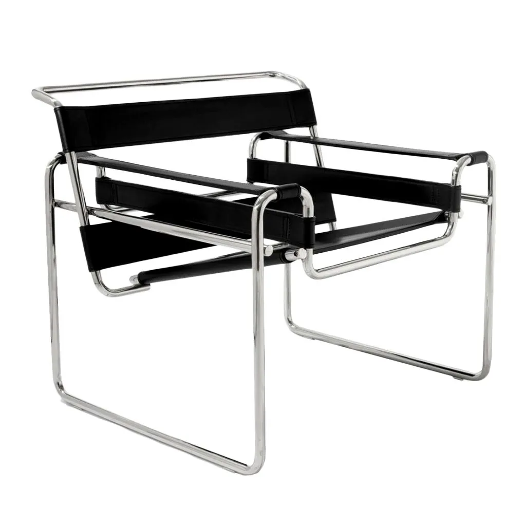 Fauteuil Wassily en acier et toile noire, Marcel Breuer pour Knoll