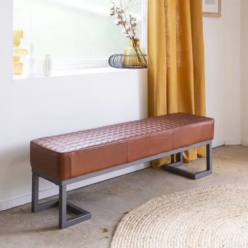 Banc dentree en cuir brun jamy Couleur marron