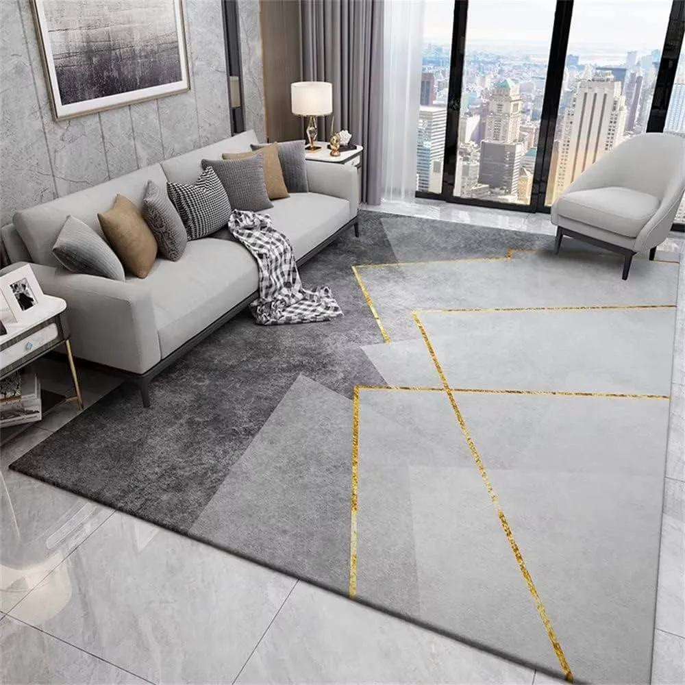 tapis moderne minimaliste gris clair et doré
